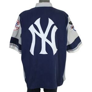 JH Design New York Yankees Shirt Mens 2XL Big Logo Button Up MLB Vintage